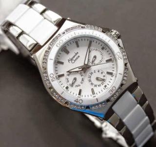 AlexandreChristieoriginal4ladiesAC2294whiteceramicbodysilverincludeboxD garansi1thn..D 3.7cm